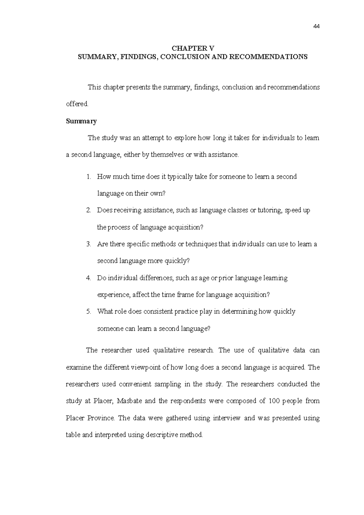 Chapter V for research - Check it - CHAPTER V SUMMARY, FINDINGS ...