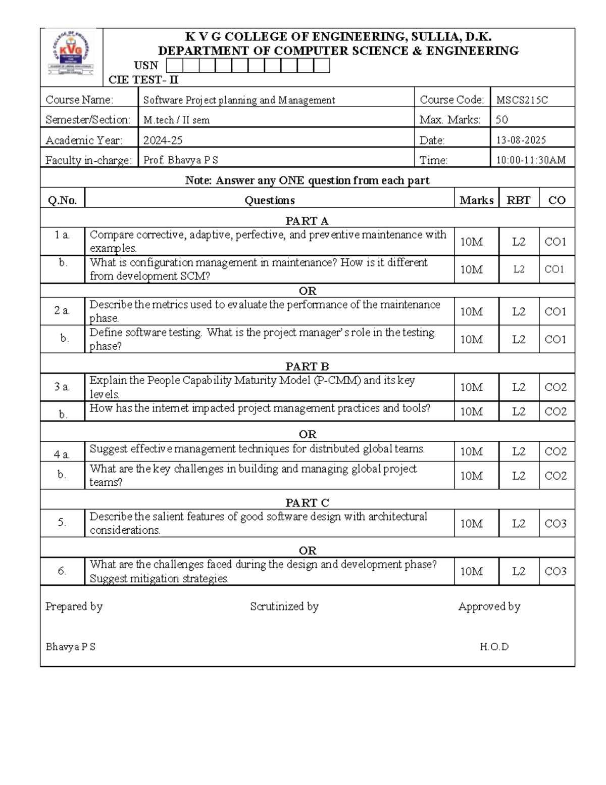 Internal II Exam - Software Project Planning & Management [MSCS215C ...