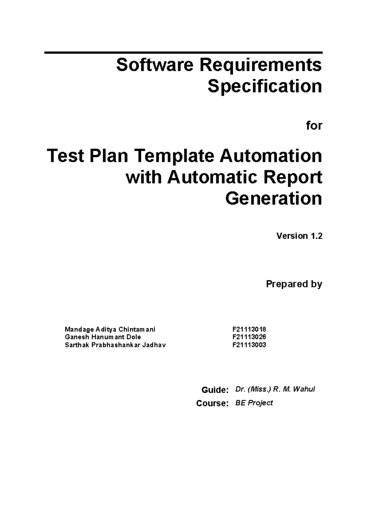 BE-Project SRS: Test Plan Template Automation & Report Generation v1.2 ...