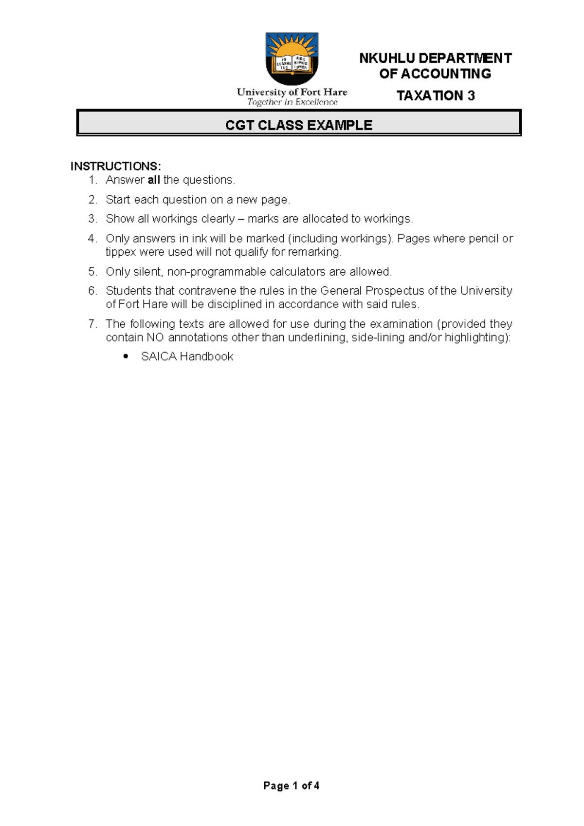 CGT 3 Final Exam: Class Example and Tax Implications - Studocu