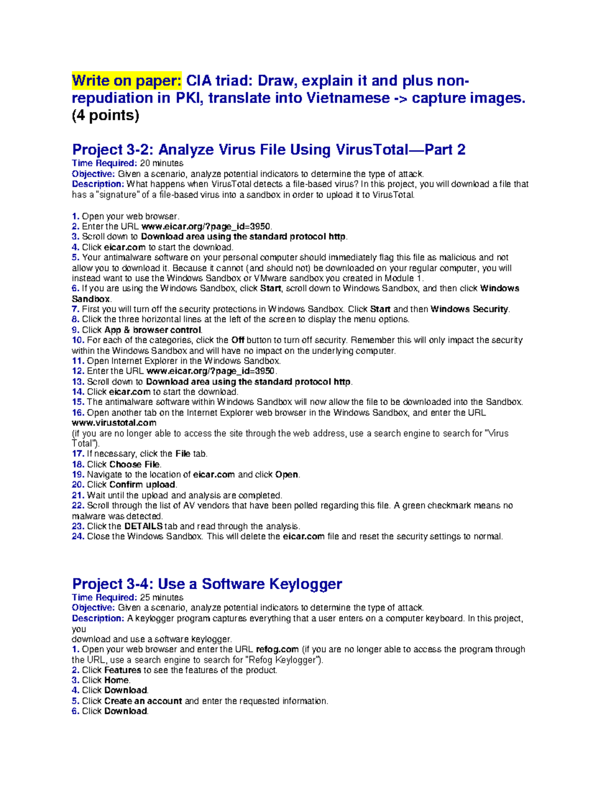 W6 CIA Project 3-2 & 3-4: Analyzing Malware & Keylogger Use - Studocu