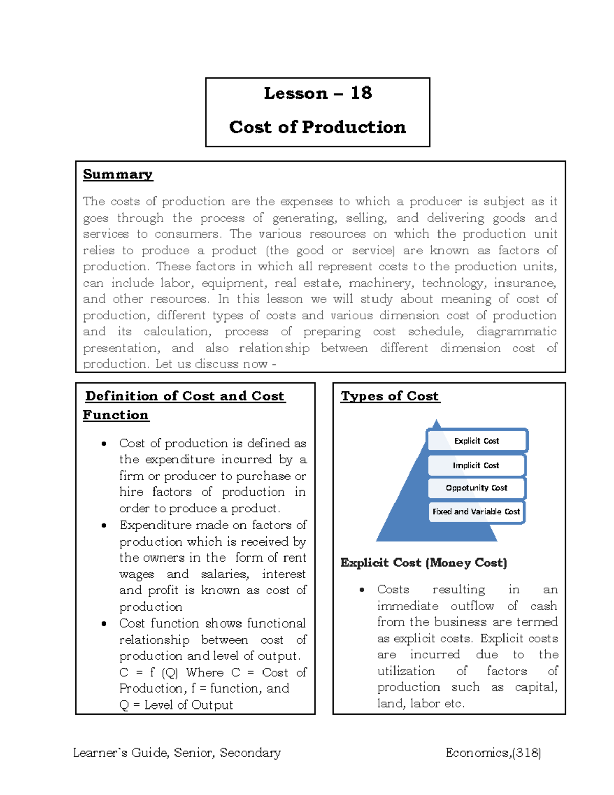 Lesson 18: Cost of Production Overview (COP - Economics) - Studocu