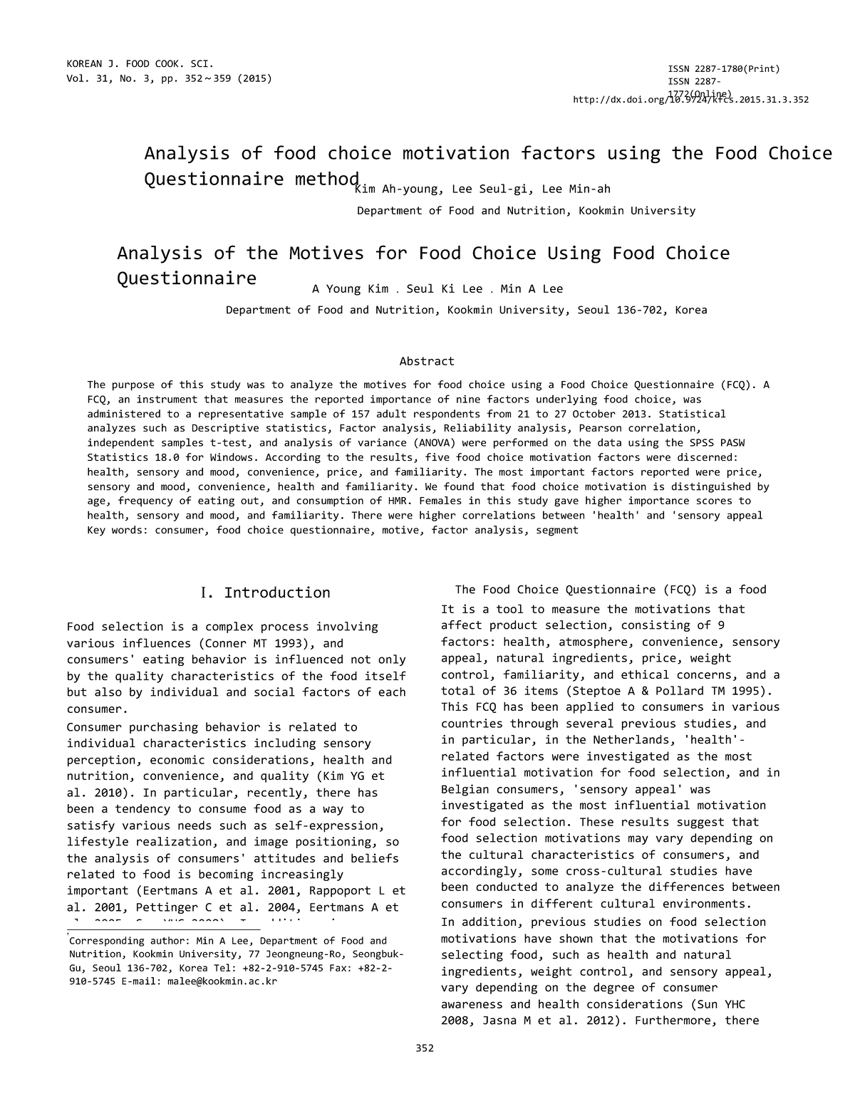 Analysis of Food Choice Motivations: Insights from FCQ Methods - Studocu