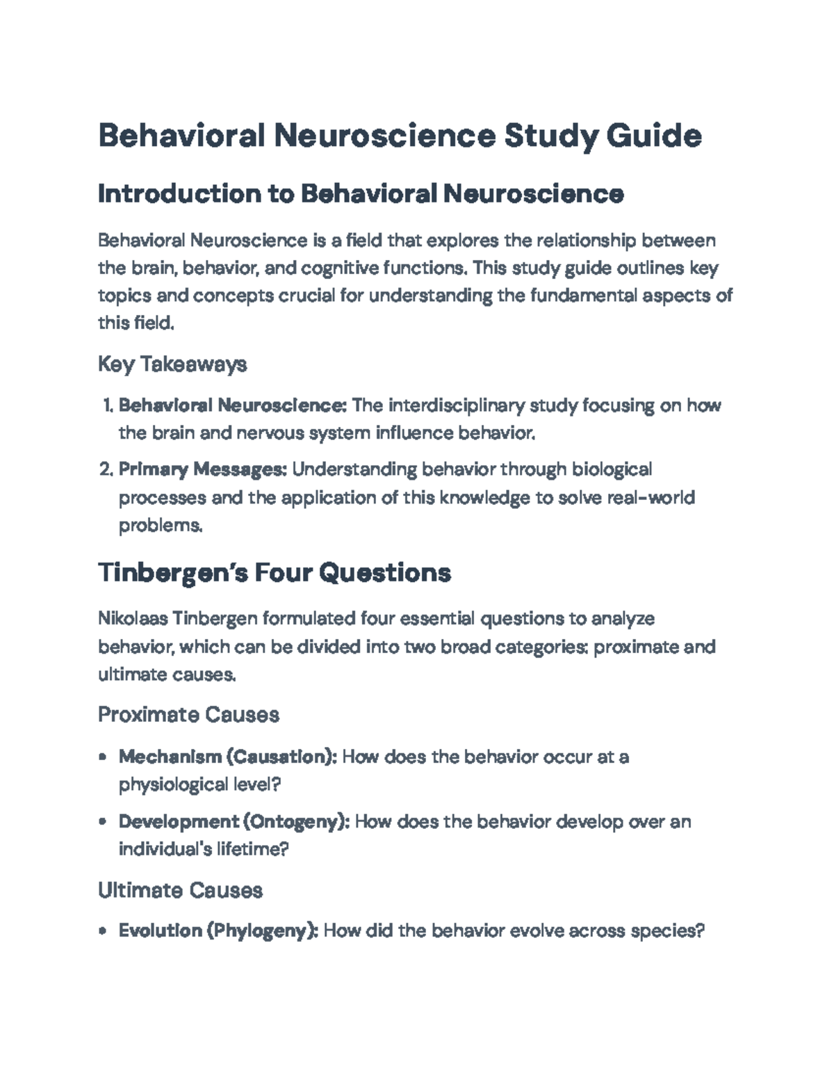 Behavioral Neuroscience Study Guide: Key Concepts and Applications ...