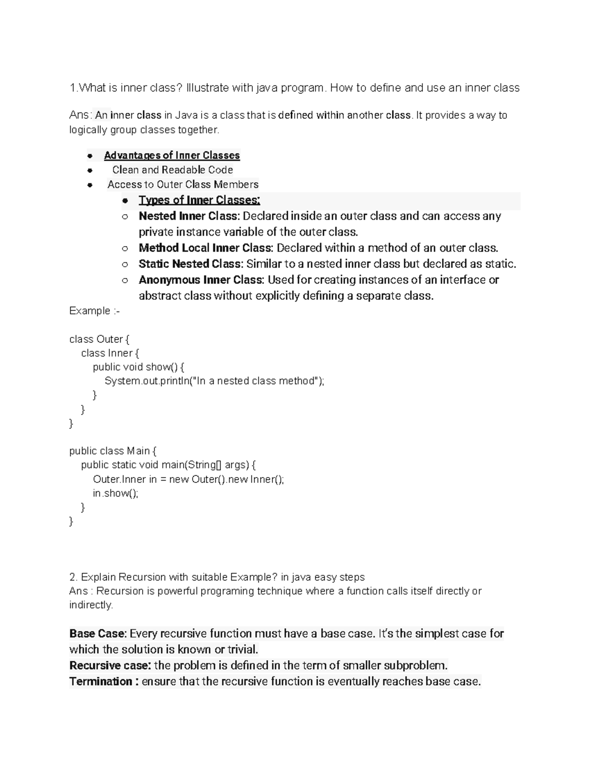 Java Inner Classes, Recursion, Method Overriding & Access Modifiers ...