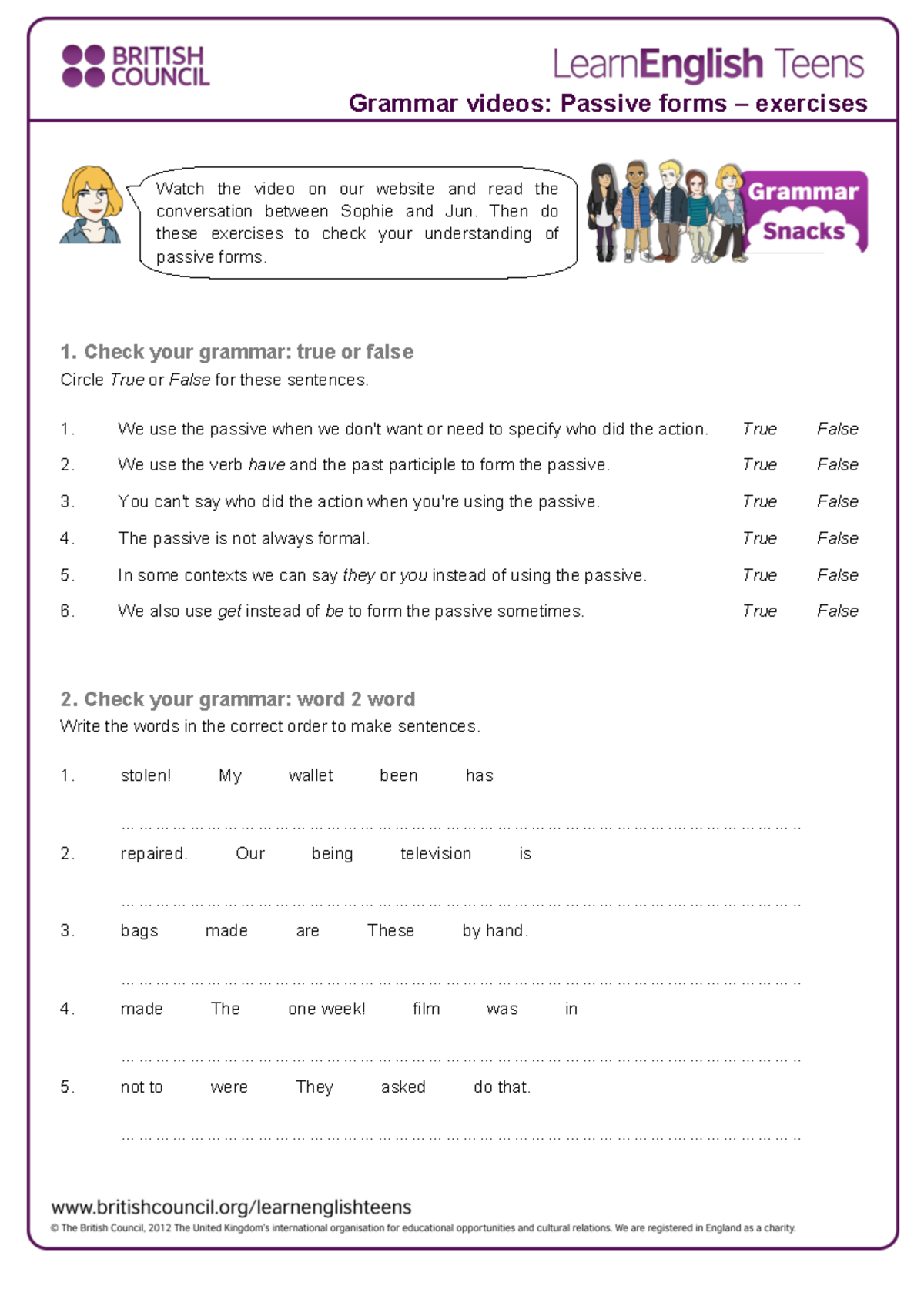 Gs Passive Forms - Exercises and Grammar Checks - Studocu
