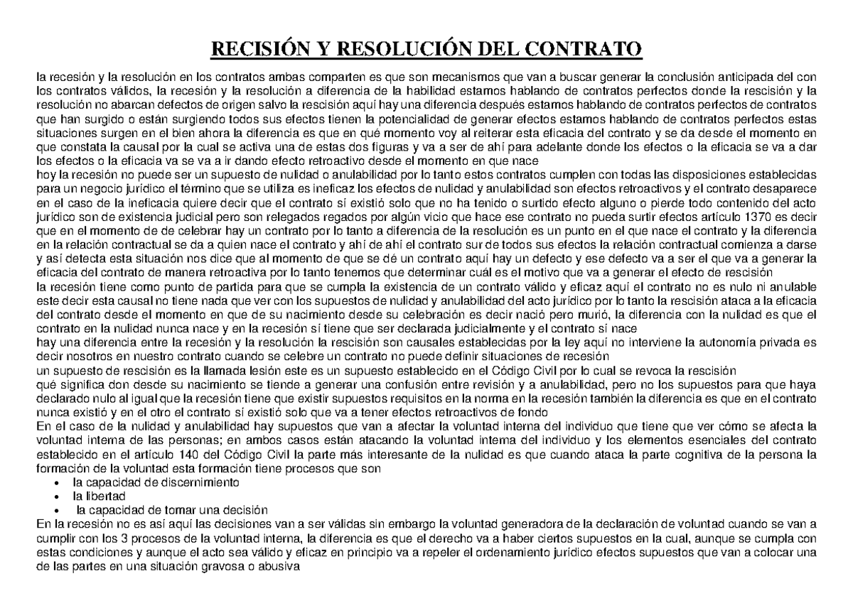 Recisión Y Resolución del Contrato - RECISIÓN Y RESOLUCIÓN DEL CONTRATO ...