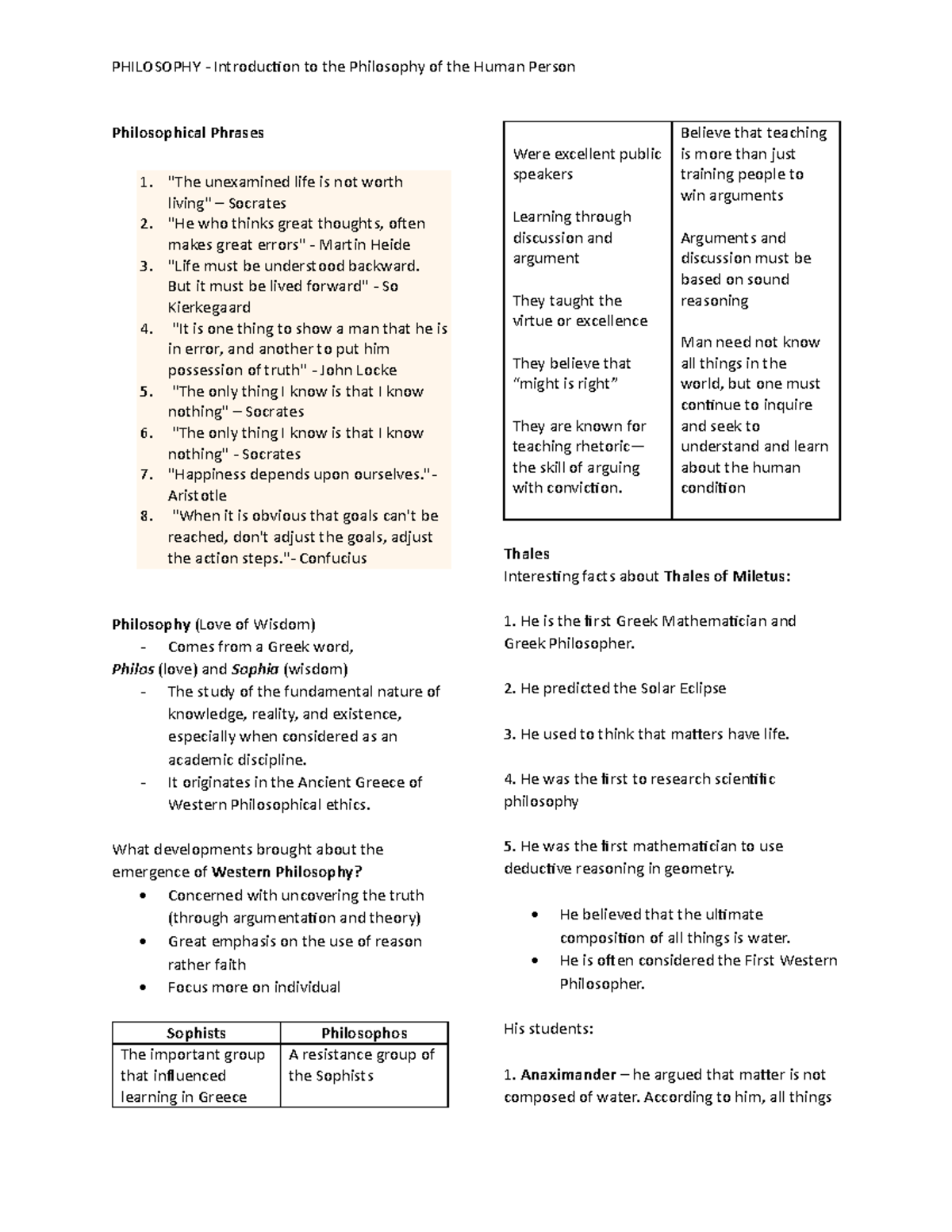 PHIL 101: Introduction to the Philosophy of the Human Person - Key ...