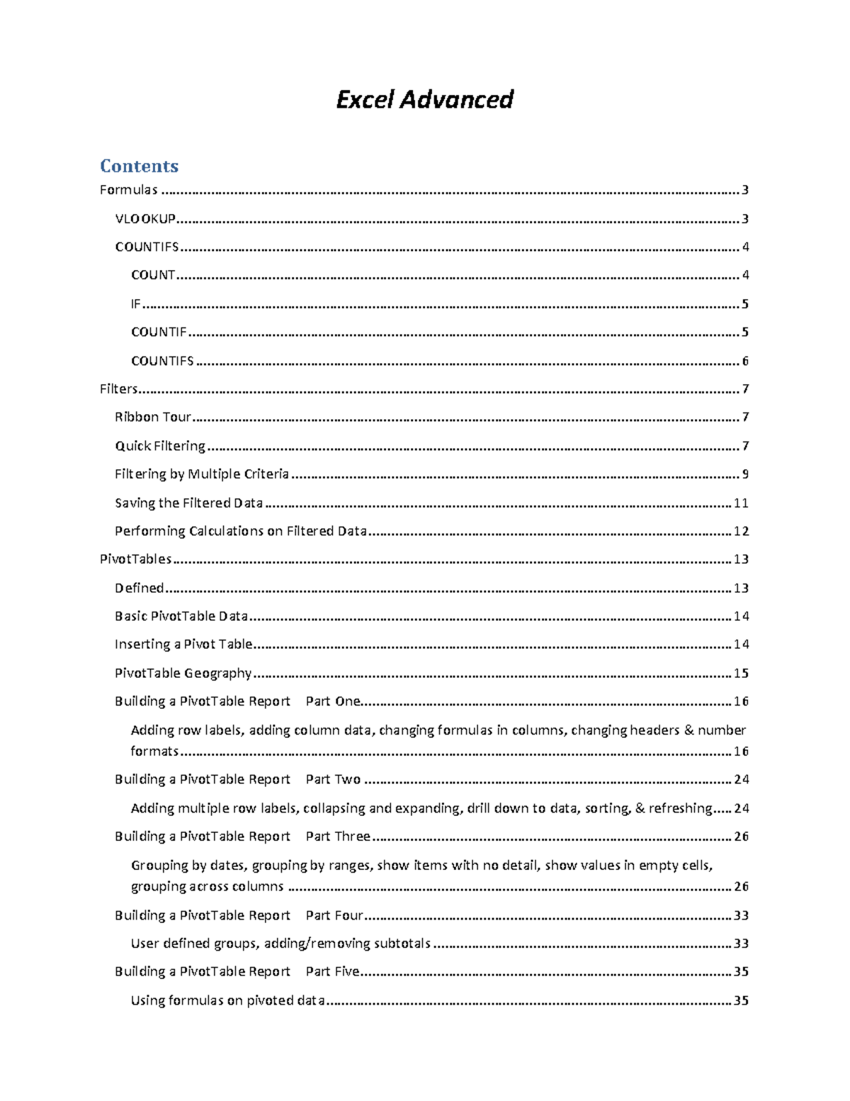 Excel Advanced Training Packet - Excel Advanced Formulas Contents - Studocu