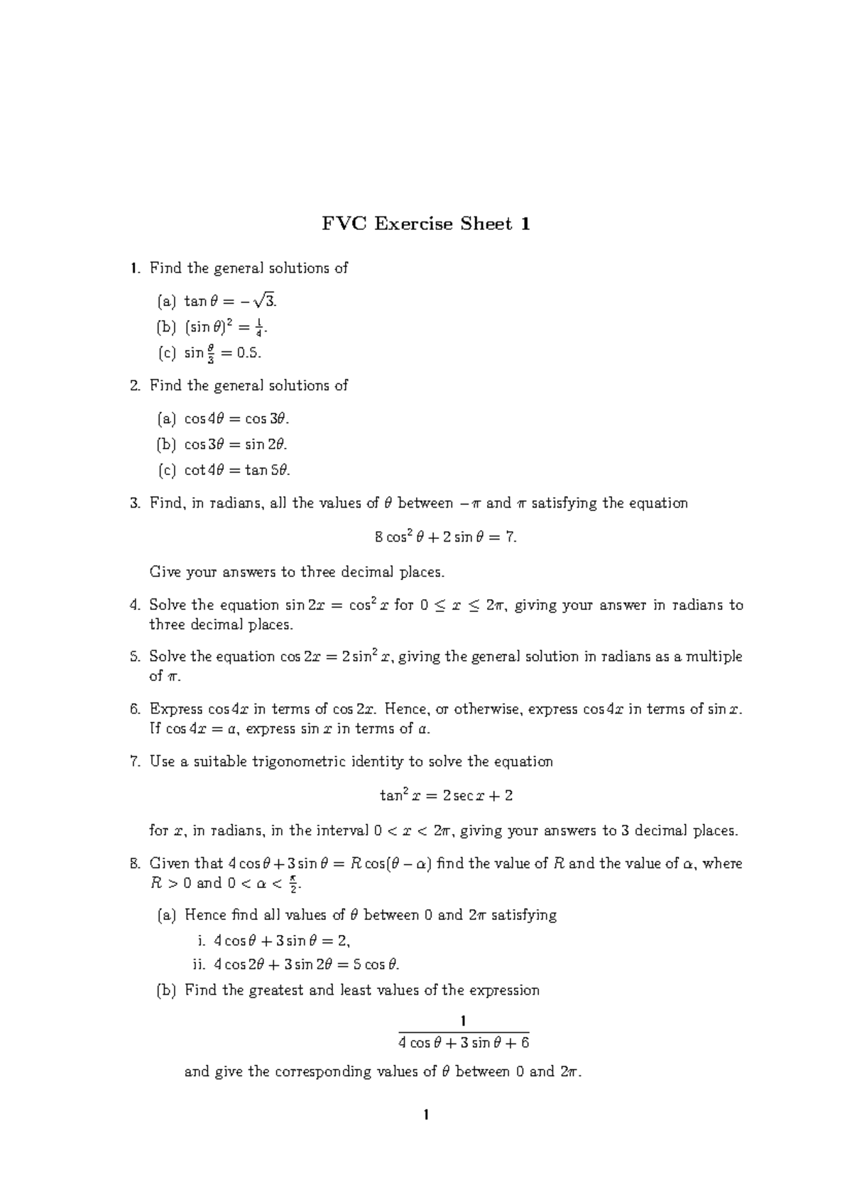 Term 1 fvc Exercise Sheets WITH SOLUTIONS - FVC Exercise Sheet 1 1 ...
