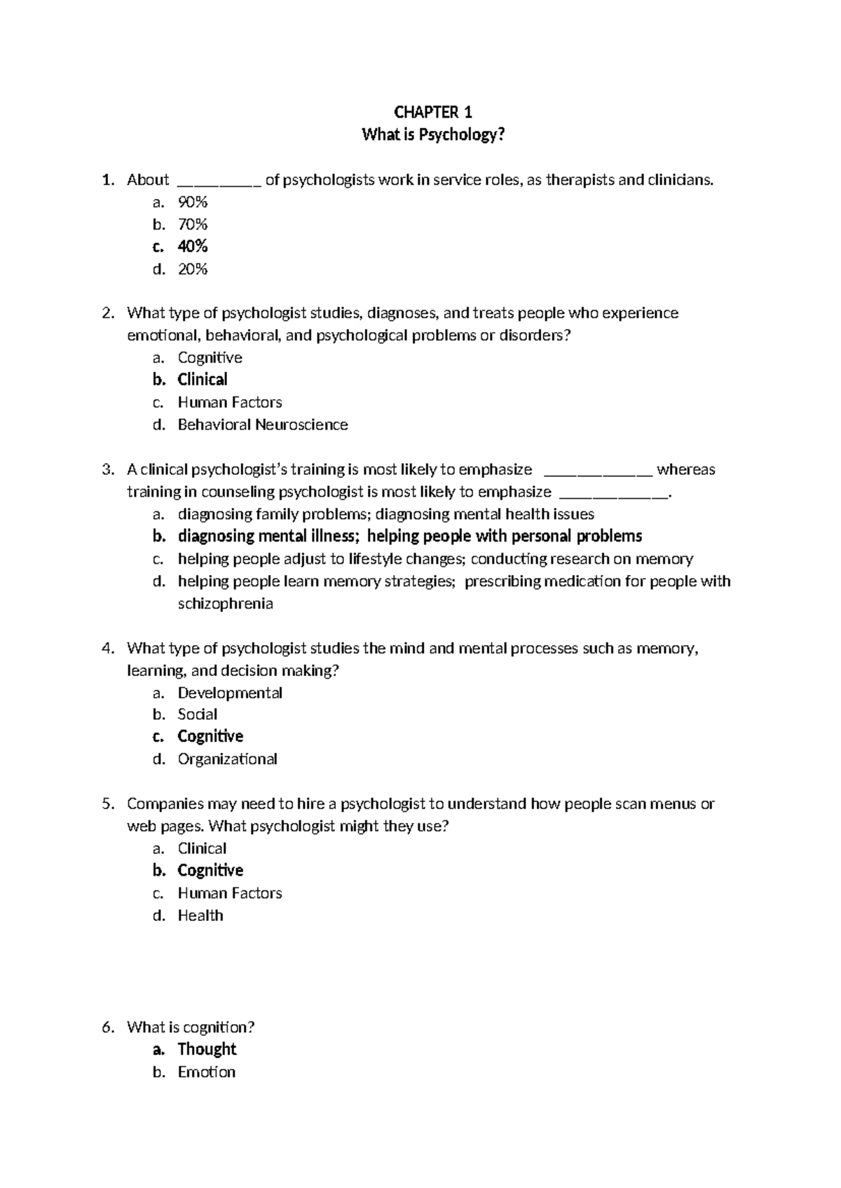 PSY101: Chapter 1 Review Questions and Answers in Psychology - Studocu