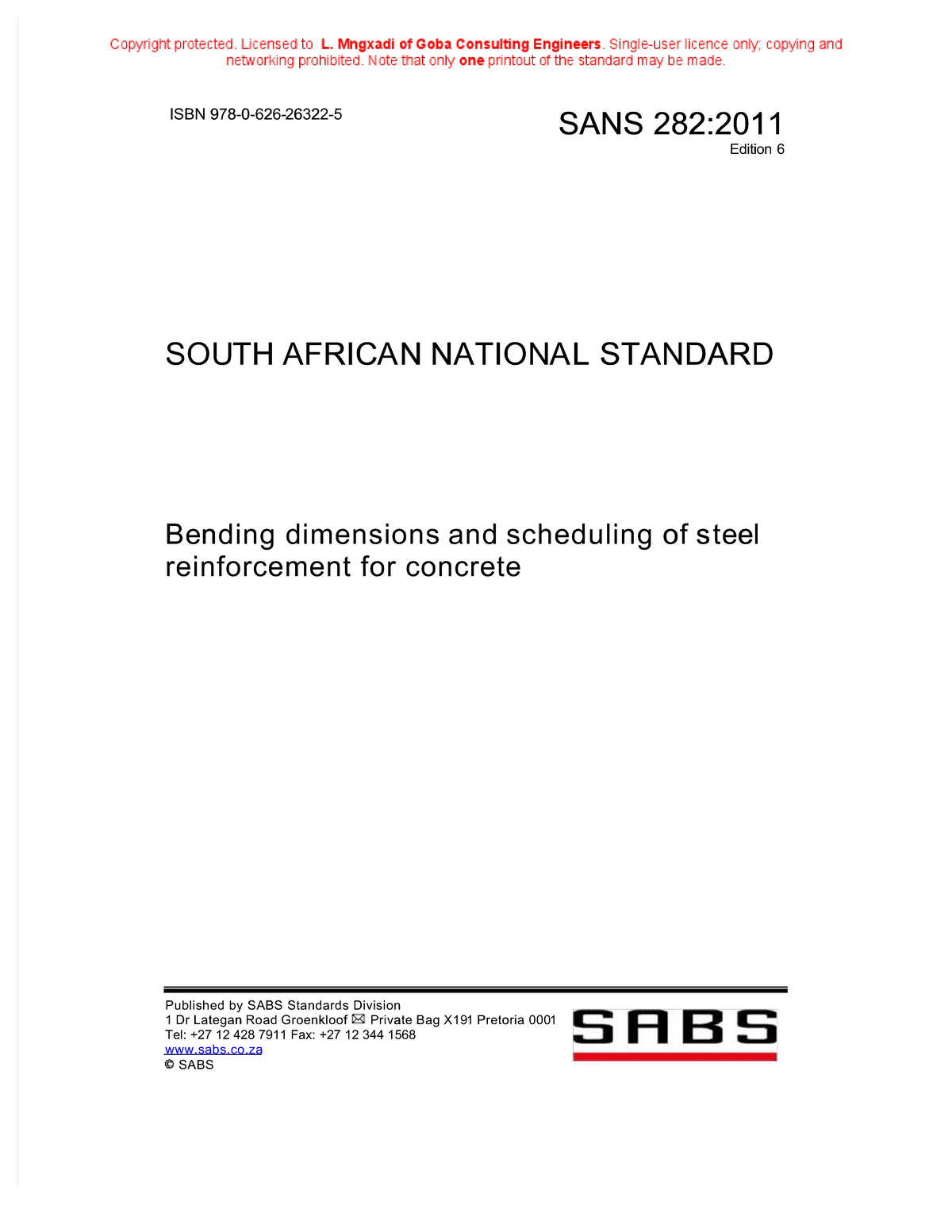 SANS 282:2011 Edition 6 - Steel Detailing & Bending Dimensions Guide ...