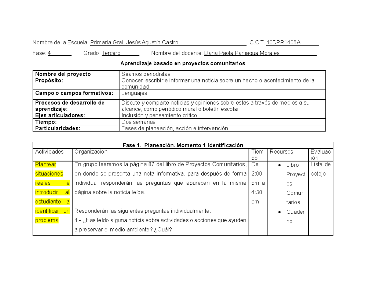 Formato de Aprendizaje Basado en Proyectos Comunitarios - 10DPR1406A ...