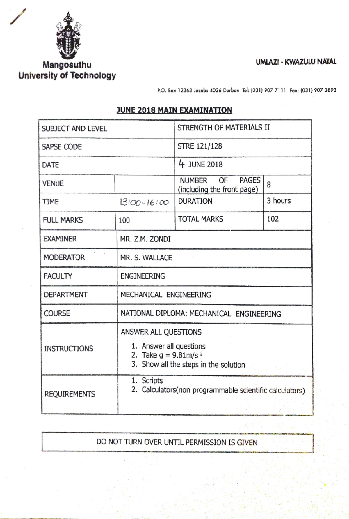Strength of Materials 2024 Final Exam Memo and Guidelines - Studocu
