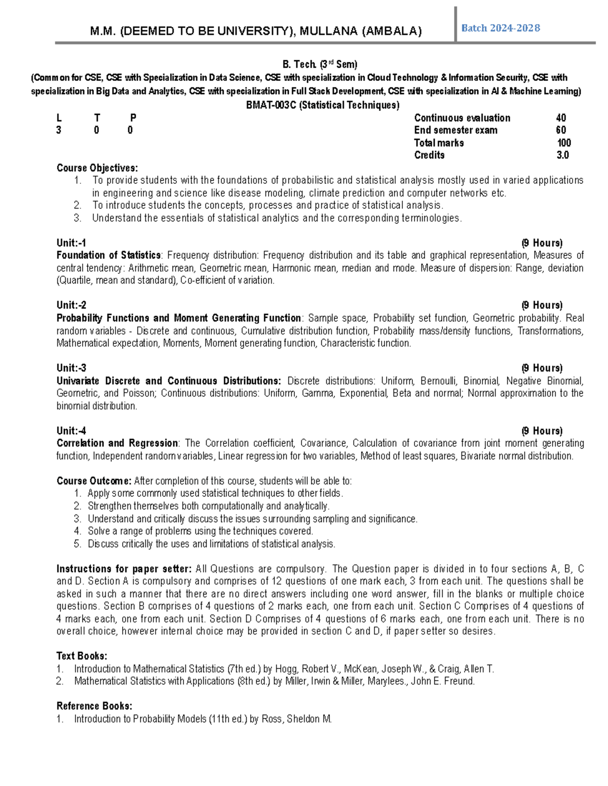 3rd Sem B.Tech Daily Notes: Statistical Techniques, Data Structures ...