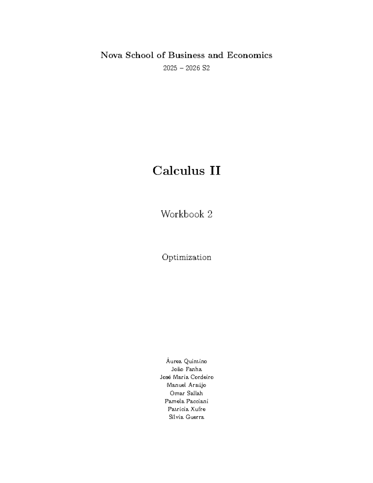 Calculus II 2025-2026 S2 Workbook 2: Optimization Techniques and ...