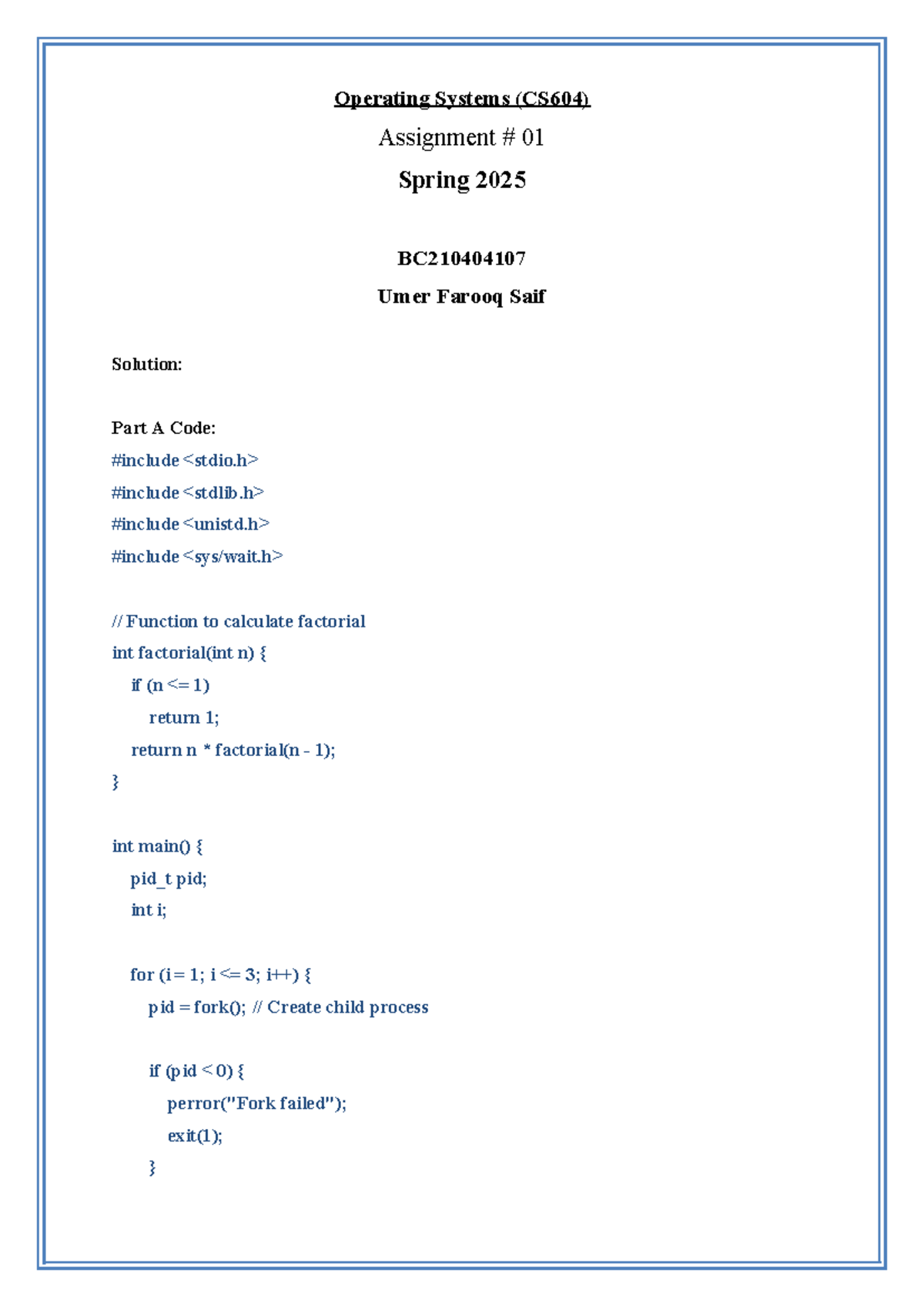 CS604 Spring 2025 Assignment 01: Factorial Calculation Code - Studocu