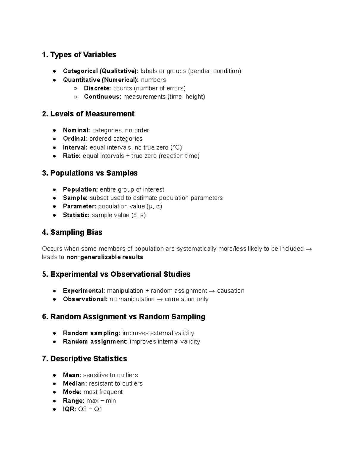 2811 Final Exam Notes on Variables and Statistics - Studocu