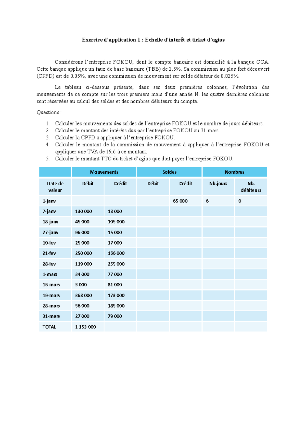 Exercice d’application 1 : Calculs financiers pour l'entreprise FOKOU ...