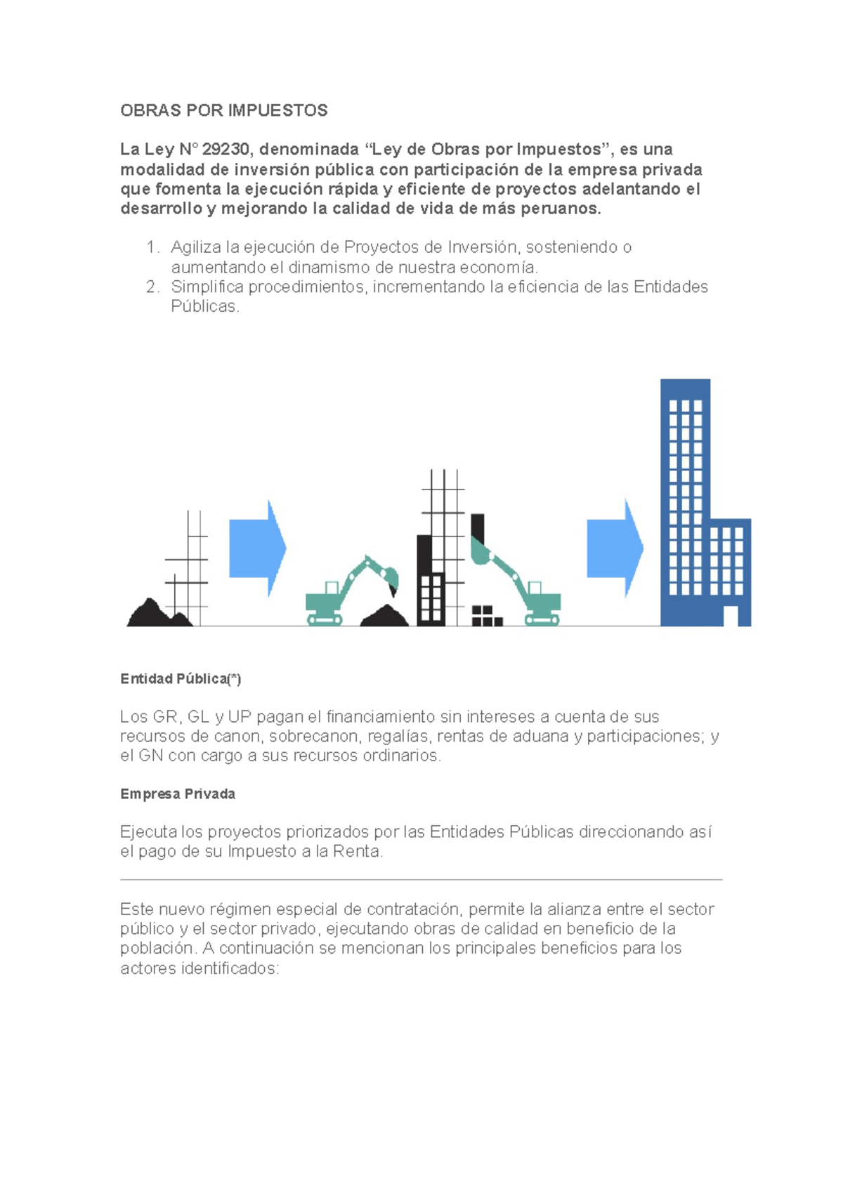 Obras por Impuestos: Ley 29230 y su Impacto en Proyectos PIP - Studocu