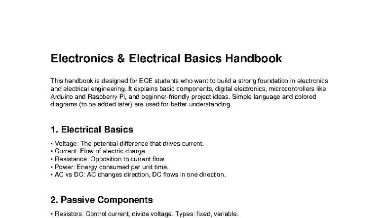 ECE 101: Electronics & Electrical Basics Handbook - Studocu