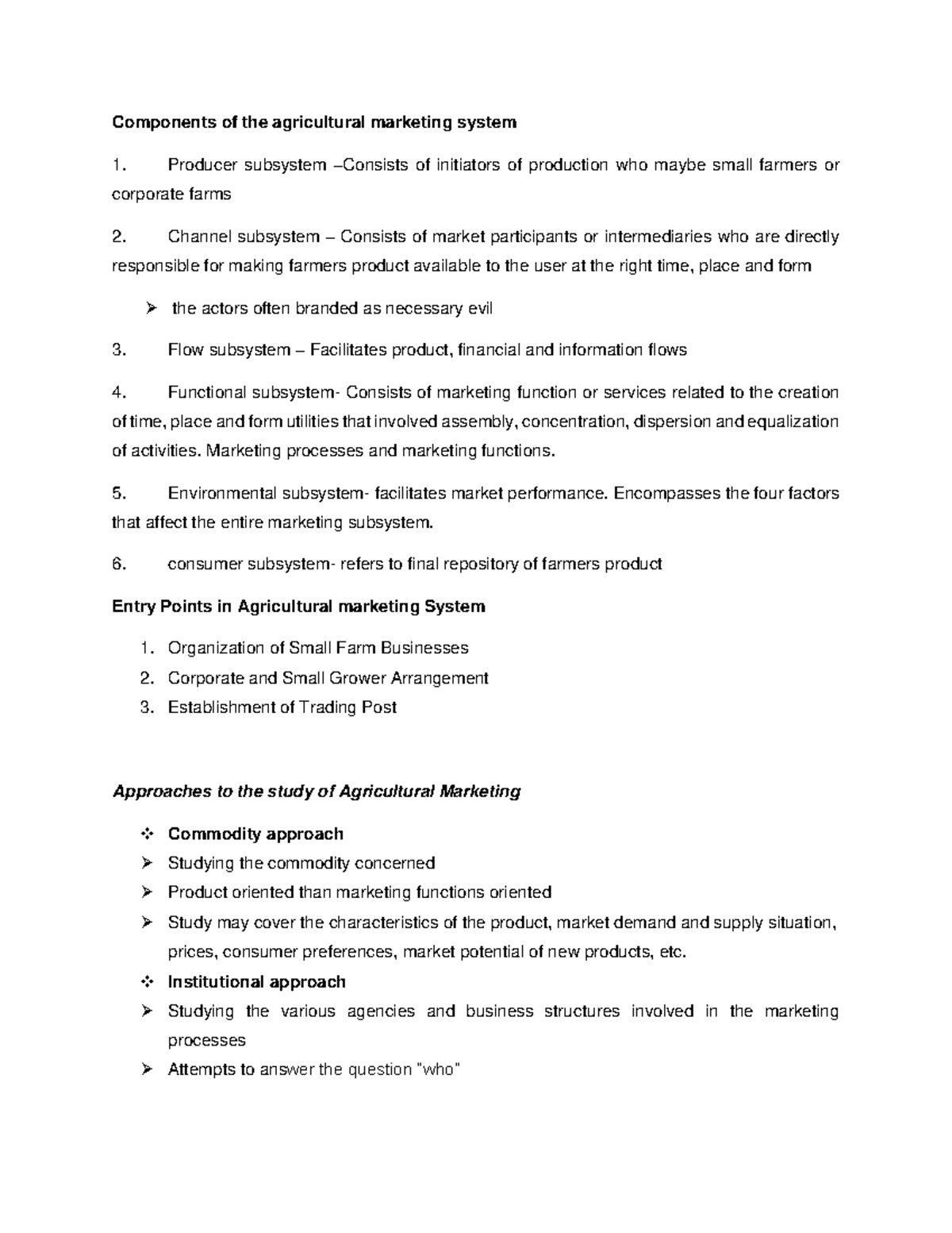 **Components of Agricultural Marketing System (AGRI101) Lecture Notes ...