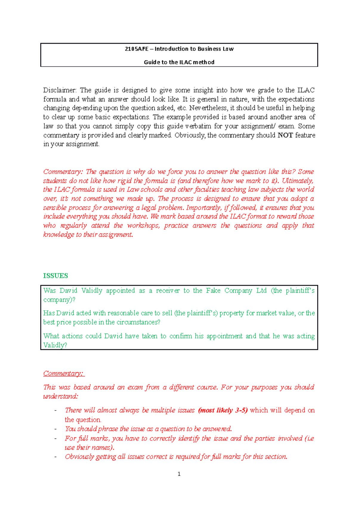 Guide to ILAC Method in 2105AFE Business Law Studies - Studocu