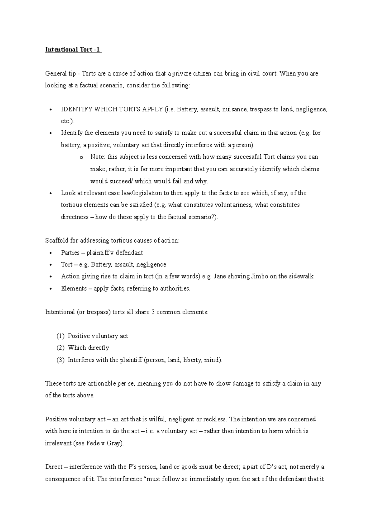 Torts Exam Help: Key Concepts and Case Analysis (LAW 101) - Studocu
