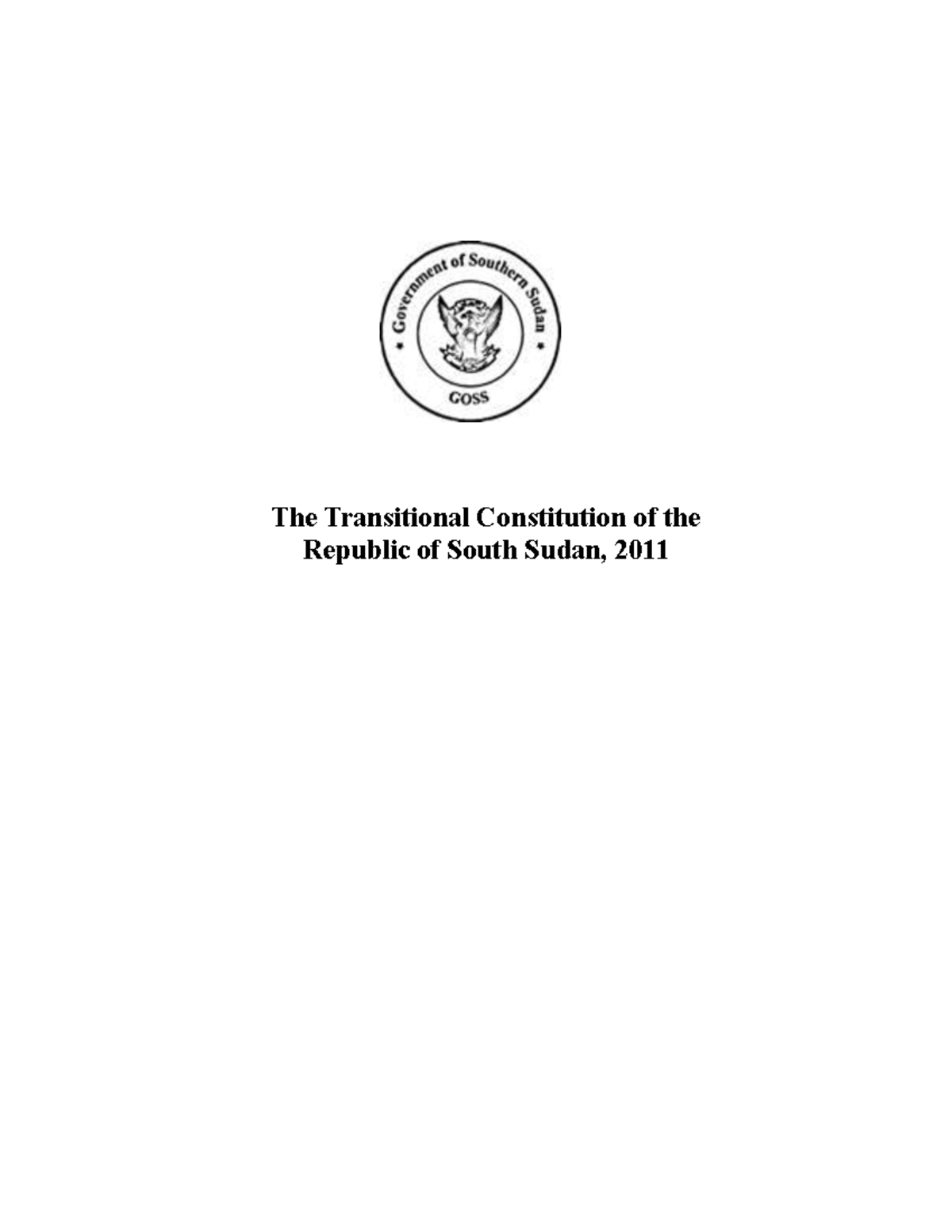 Constitution Of South Sudan Transitional Framework 2011 Studocu