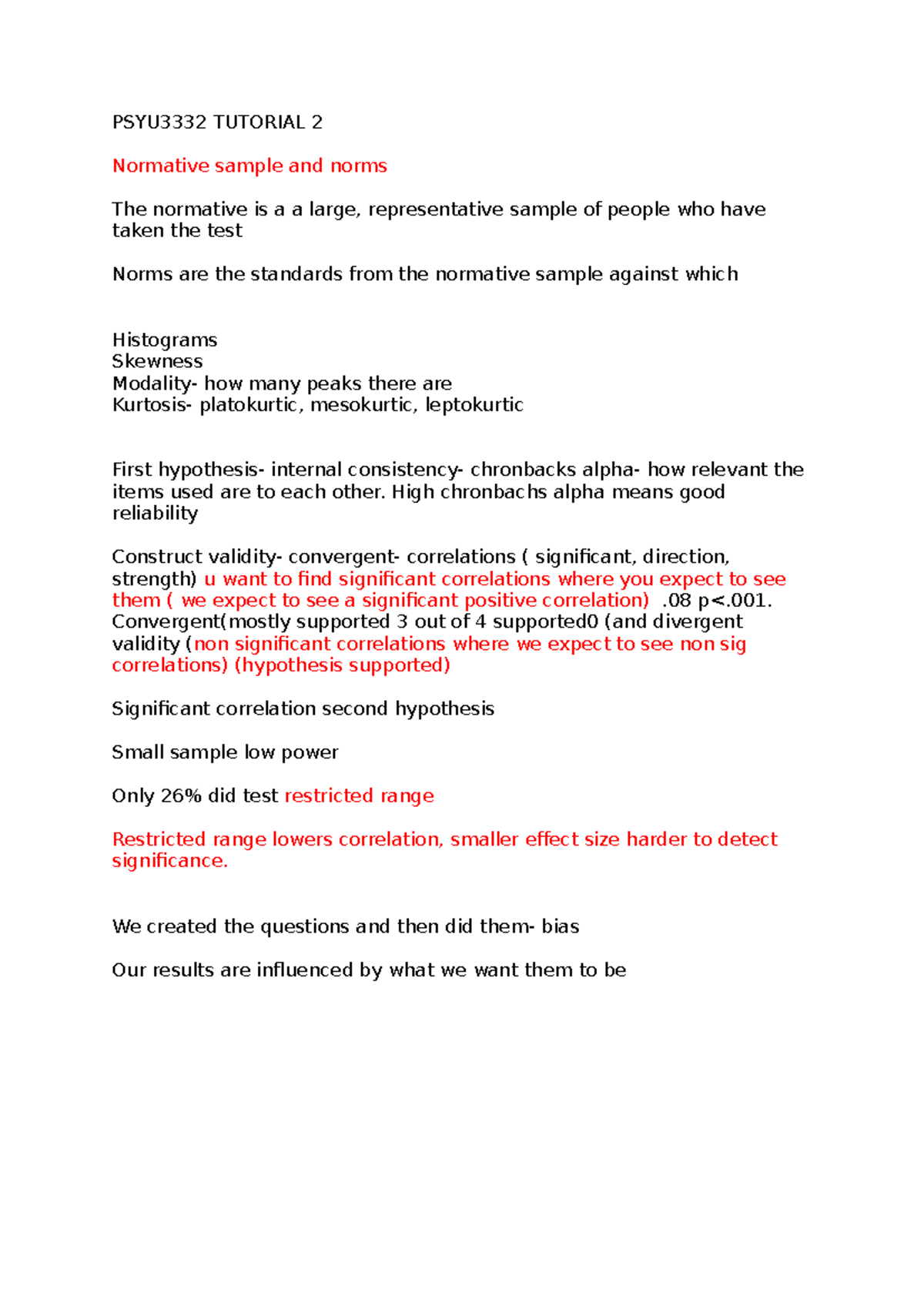 PSYU3332 Tutorial 2 - PSYU3332 TUTORIAL 2 Normative sample and norms ...