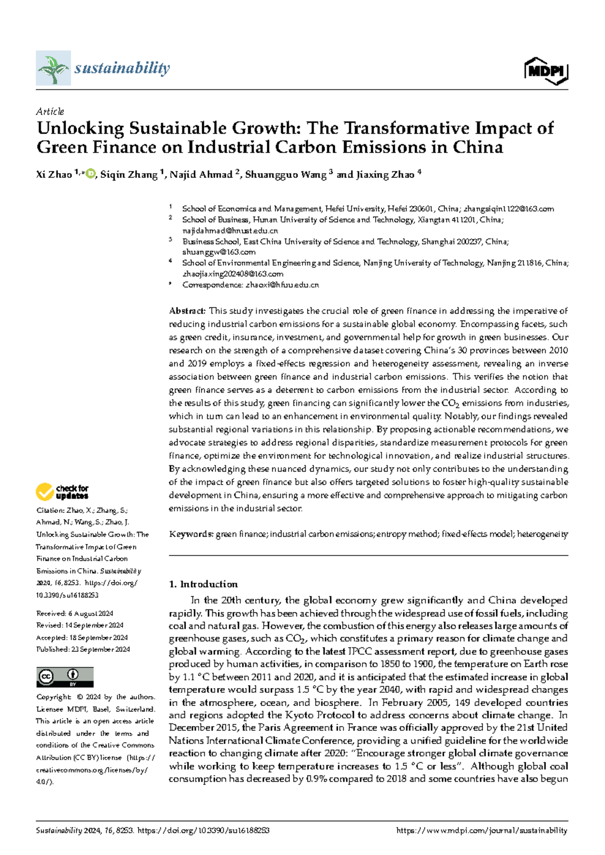 Sustainability-16-08253: Impact of Green Finance on Carbon Emissions in ...
