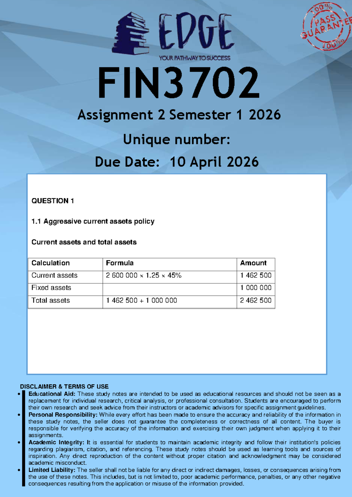 FIN3702 Assignment 2 Memo - Semester 1 2026 Analysis - Studocu
