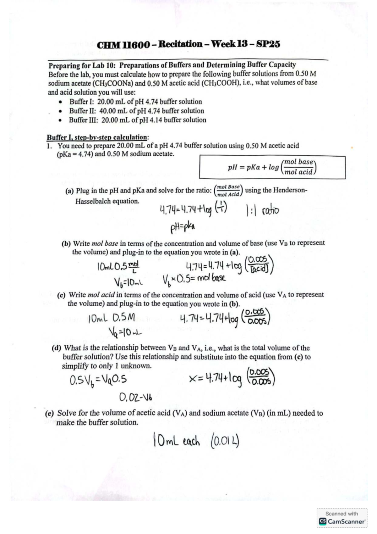 CHM 11600 Recitation Week 13 SP25: Lab 10 Buffer Preparation Guide ...