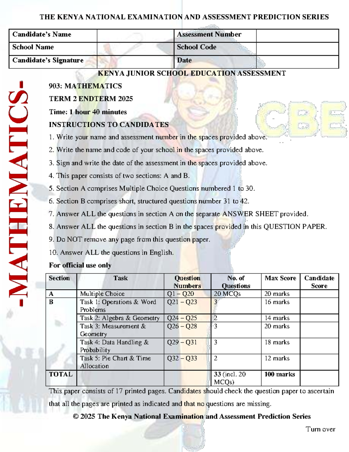 KENYA JUNIOR SCHOOL EDUCATION ASSESSMENT 903: MATHEMATICS TERM 2 ...
