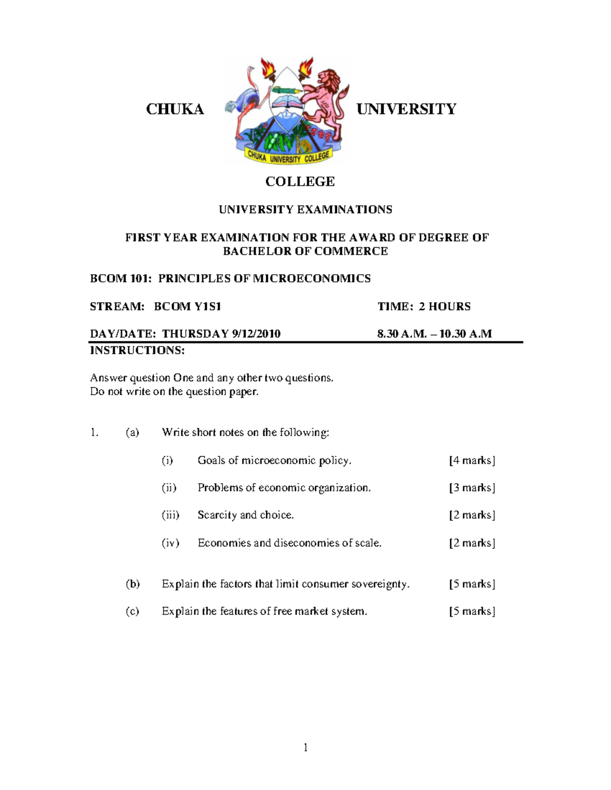 BCOM 101 - Microeconomics Exam Revision Notes for Students - Studocu