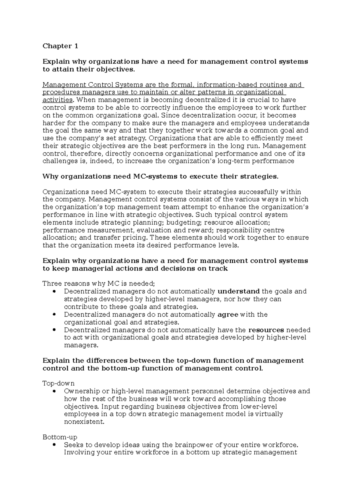 Strategic Management: Overview of Management Control Systems - Chapter ...