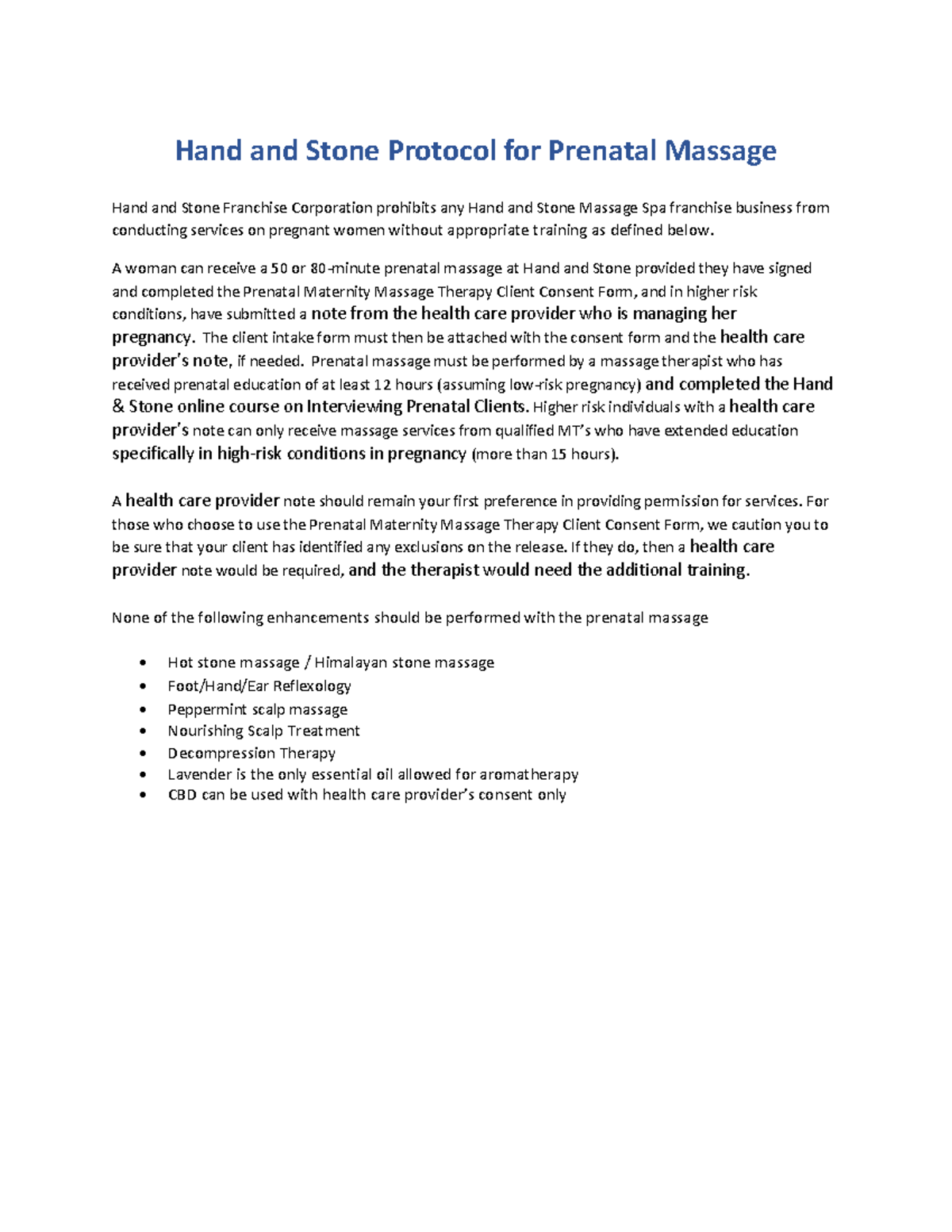 9347 61231667 Hand and Stone Prenatal Massage Protocol - Studocu