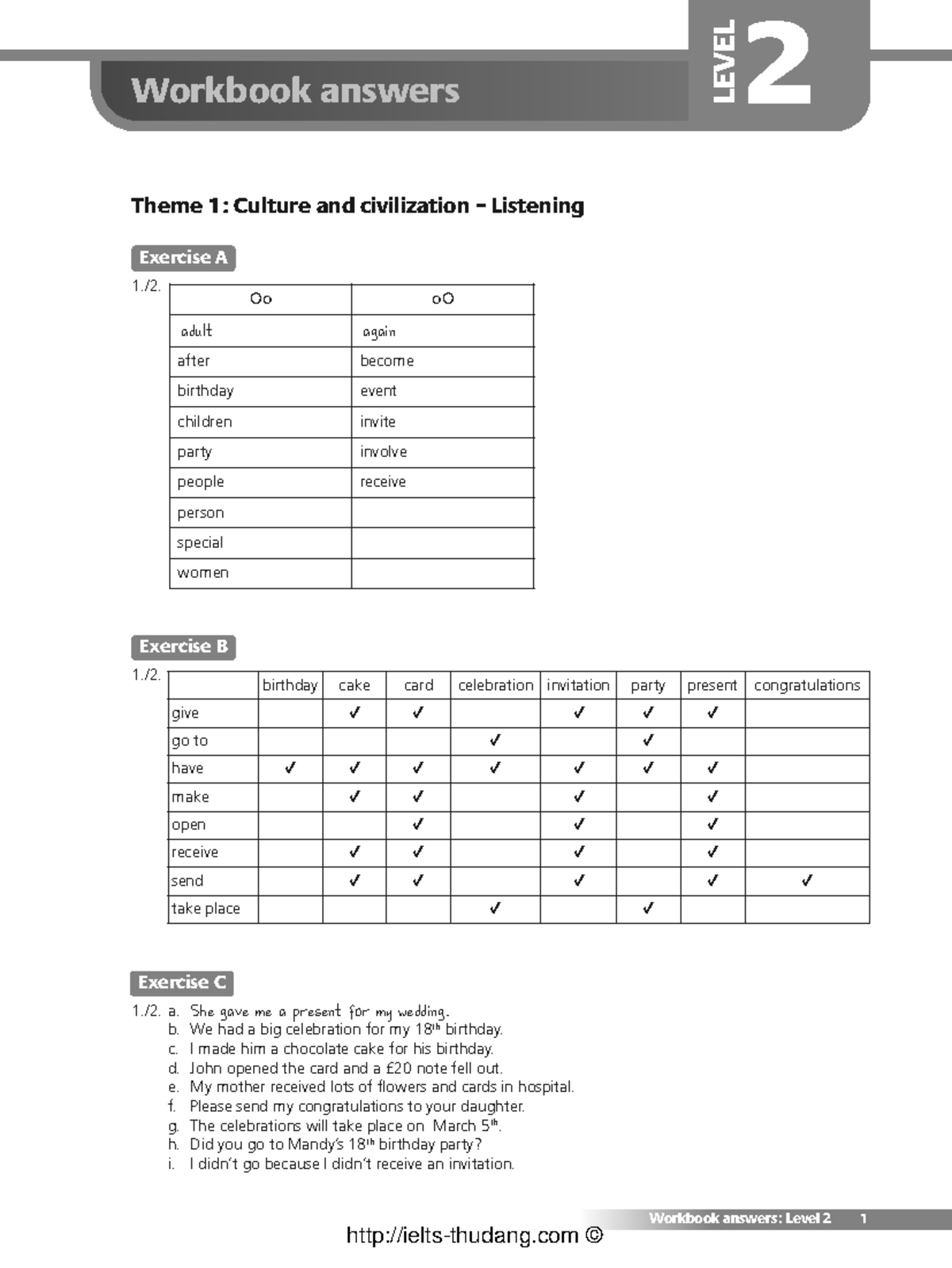 LEVEL 2 Workbook Answers: Theme 1 - Culture & Civilization Exercises ...