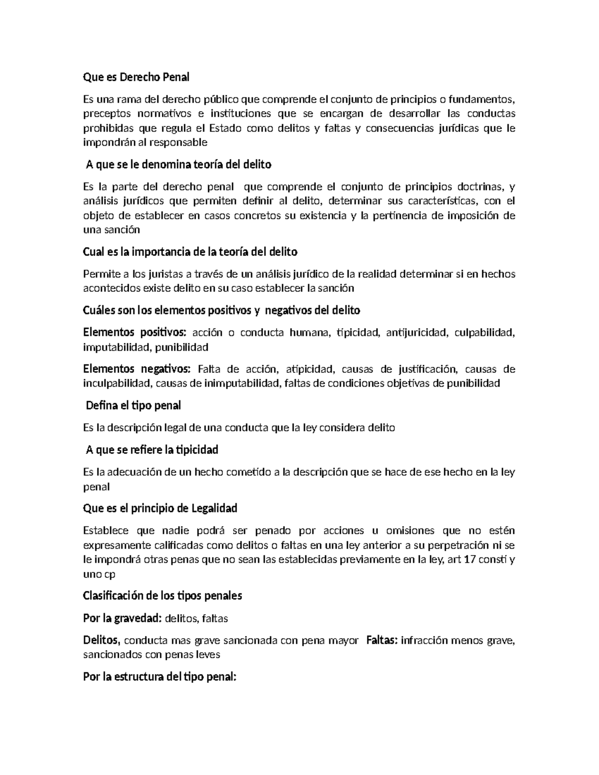 Teoría del Delito en Derecho Penal: Fundamentos y Elementos Clave - Studocu