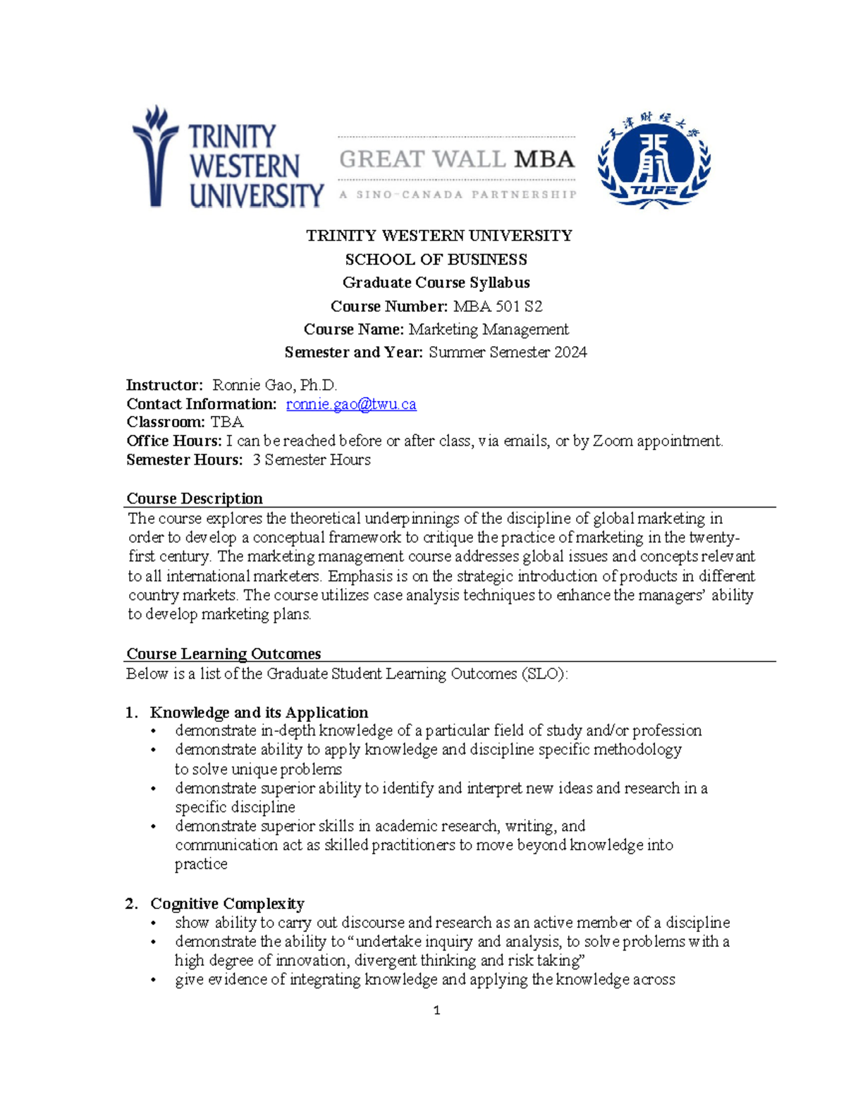 MBA 501 S2 Marketing Management Syllabus - Summer 2024 - Studocu