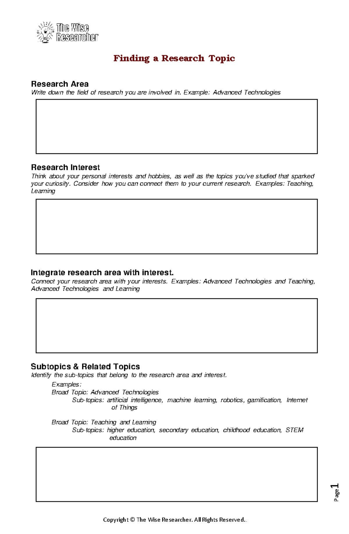 Researcher Instrument-for-Finding-a-Research-Topic-1 - Page 1 Finding a ...