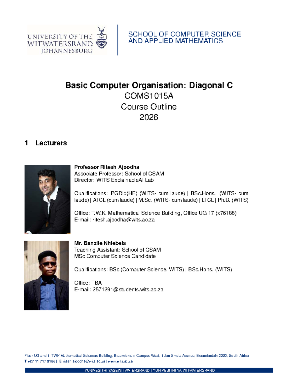 BCO COMS1015A Basic Computer Organisation Course Outline 2026 - Studocu