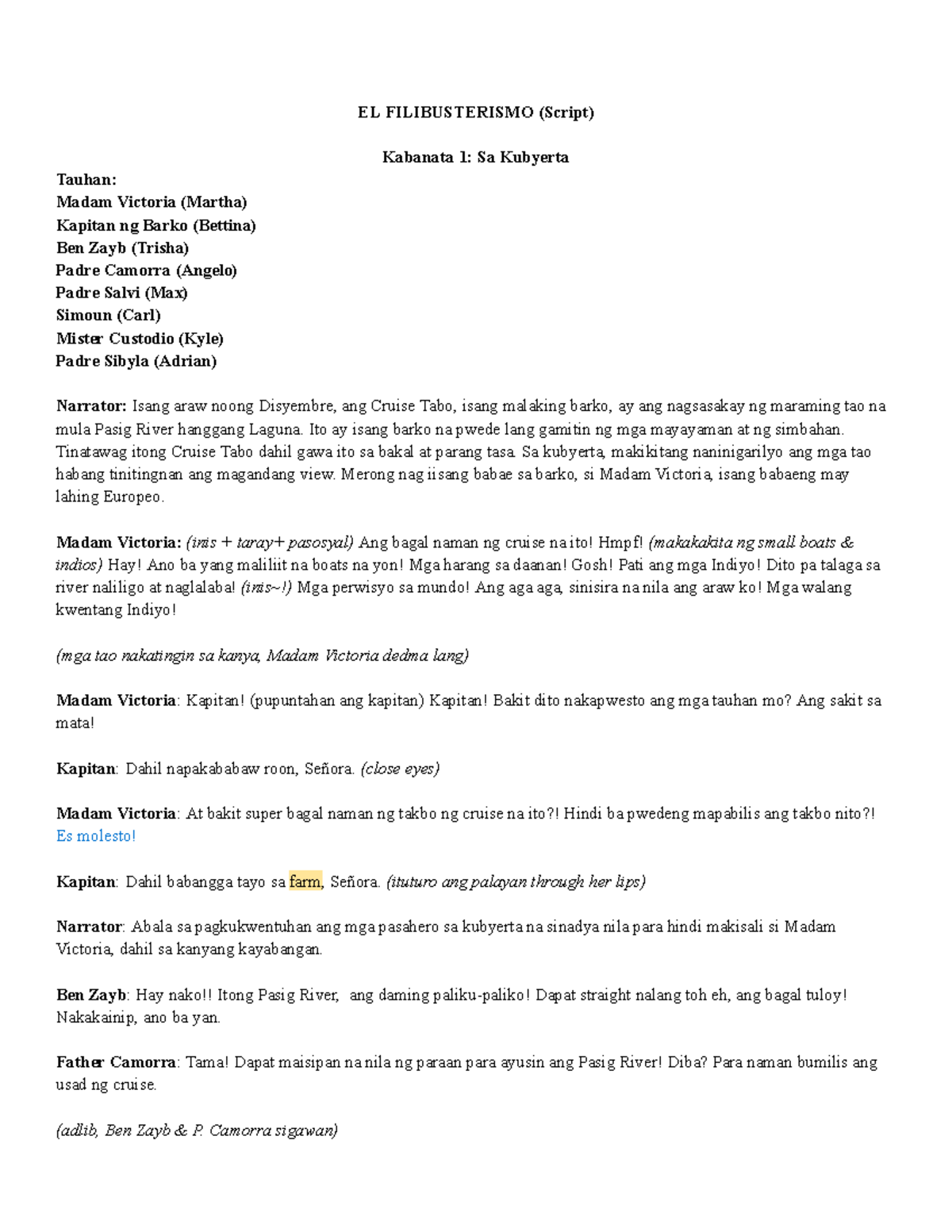 Simoun El Filibusterismo Monologue Script