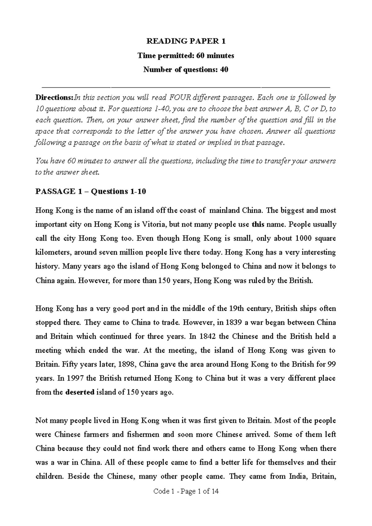 VSTEP Reading Test 1: Practice Questions and Passages Analysis - Studocu