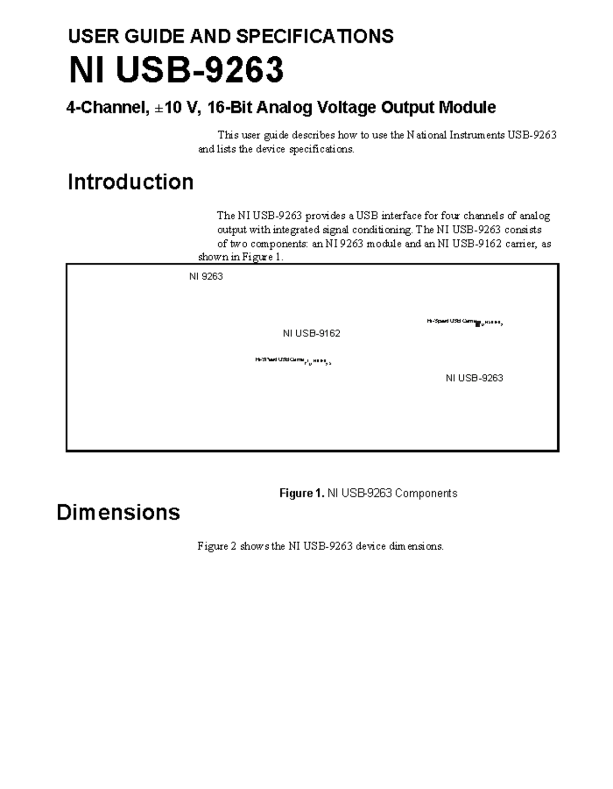 NI 9263 User Guide & Specifications for Analog Voltage Output