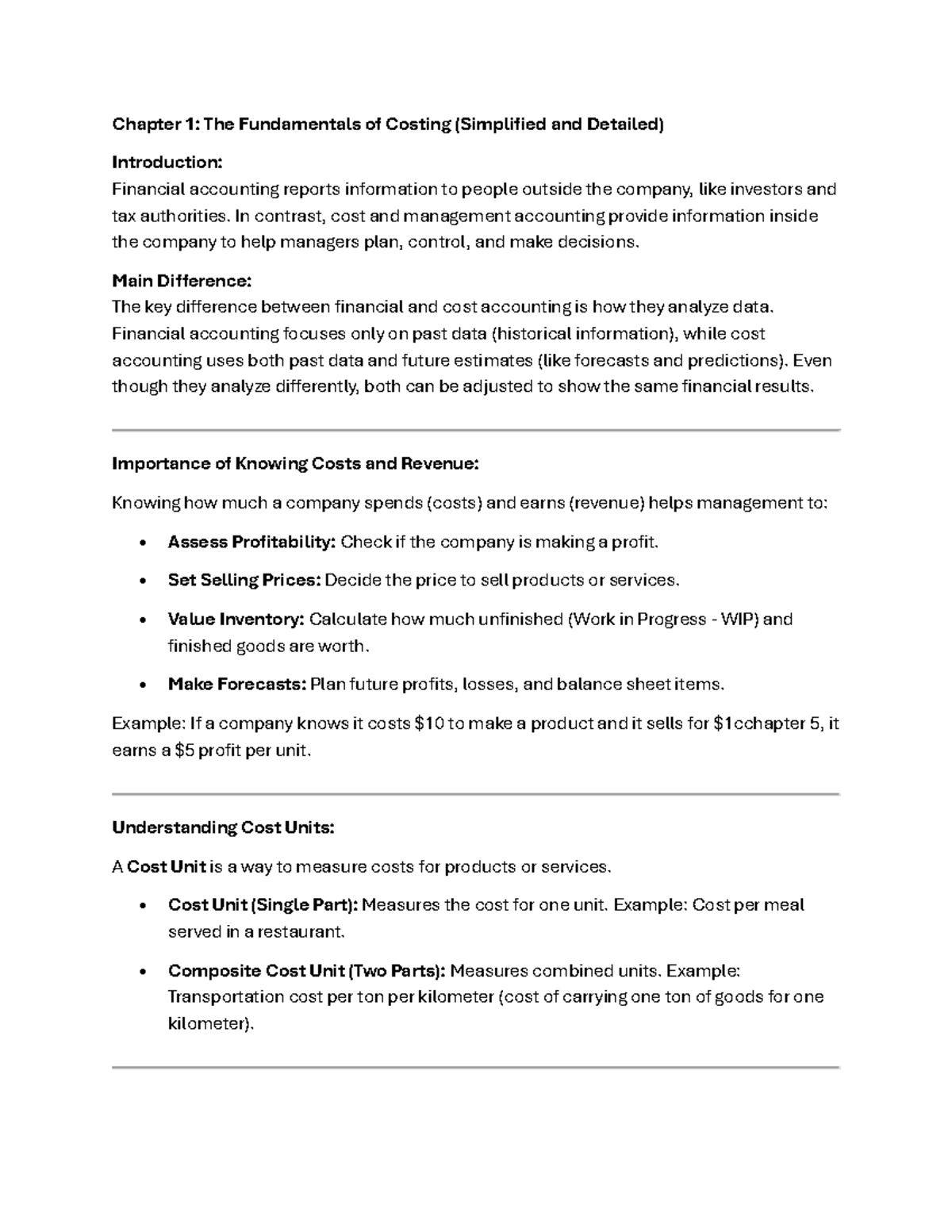 Fundamentals of Costing: Management Info Chapter 1 Overview - Studocu
