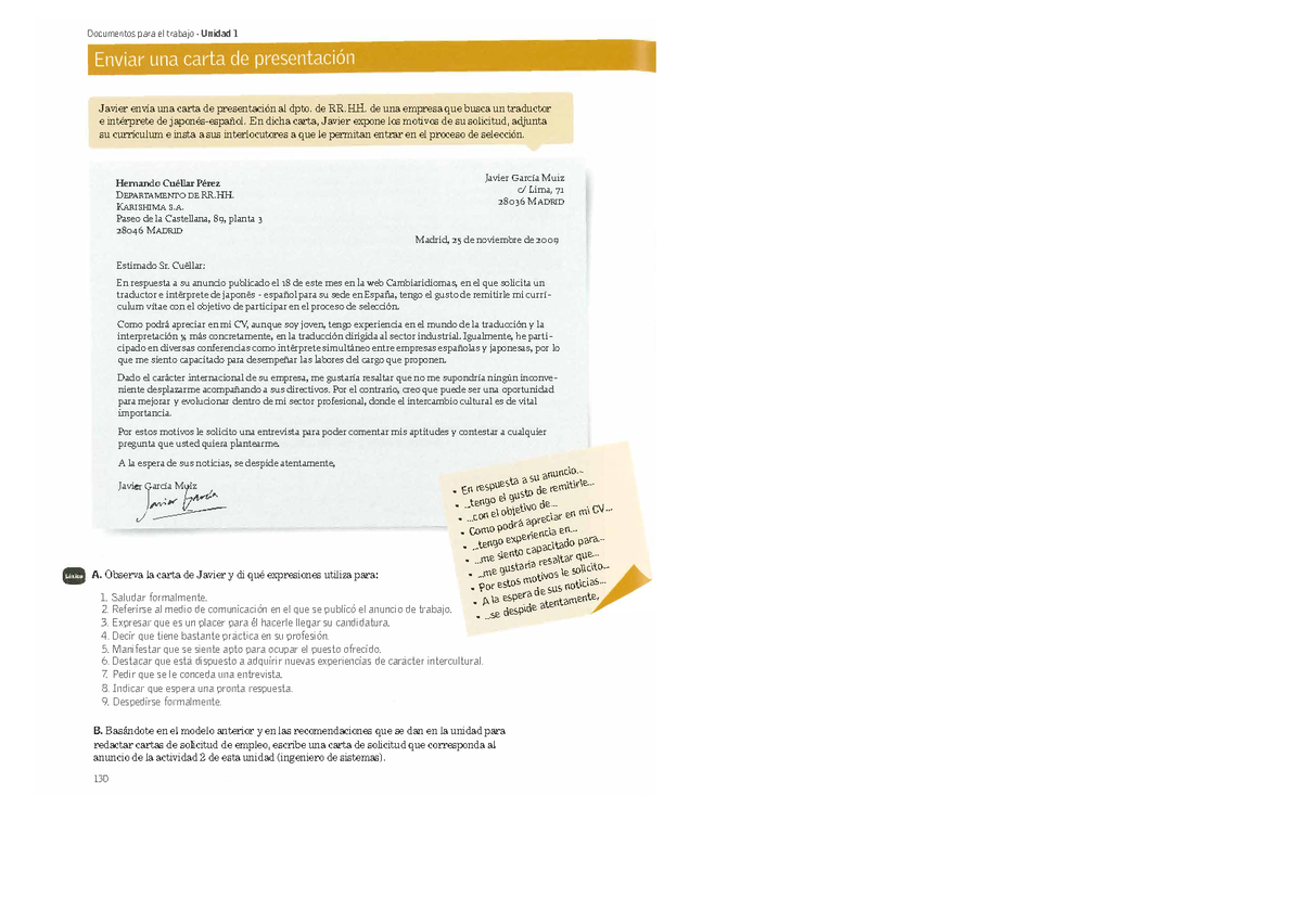 Carta - modelo - Model cover letter in Spanish - Documentos para el ...