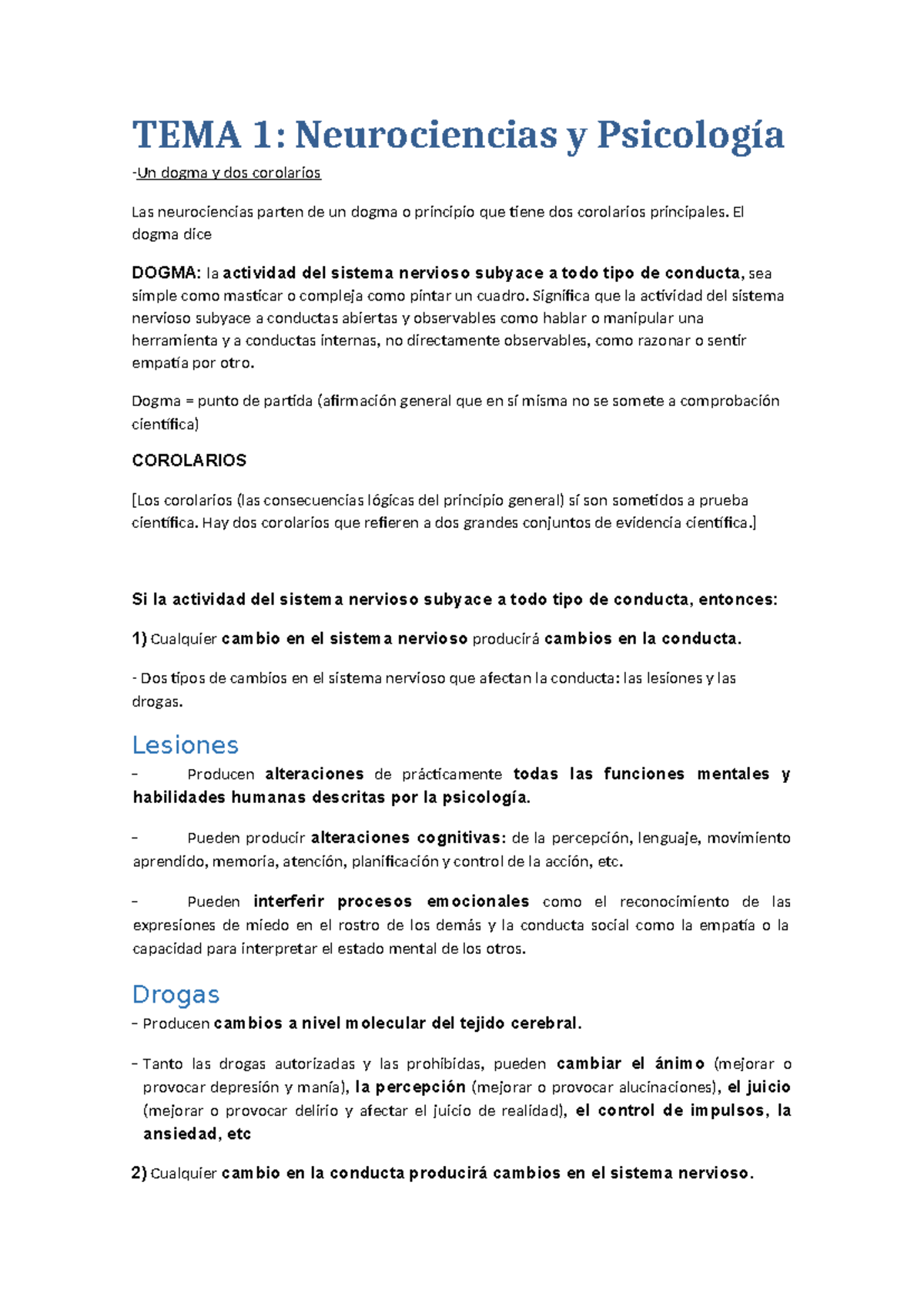 Primer Parcial Neuro - resumen - TEMA 1: Neurociencias y Psicología ...