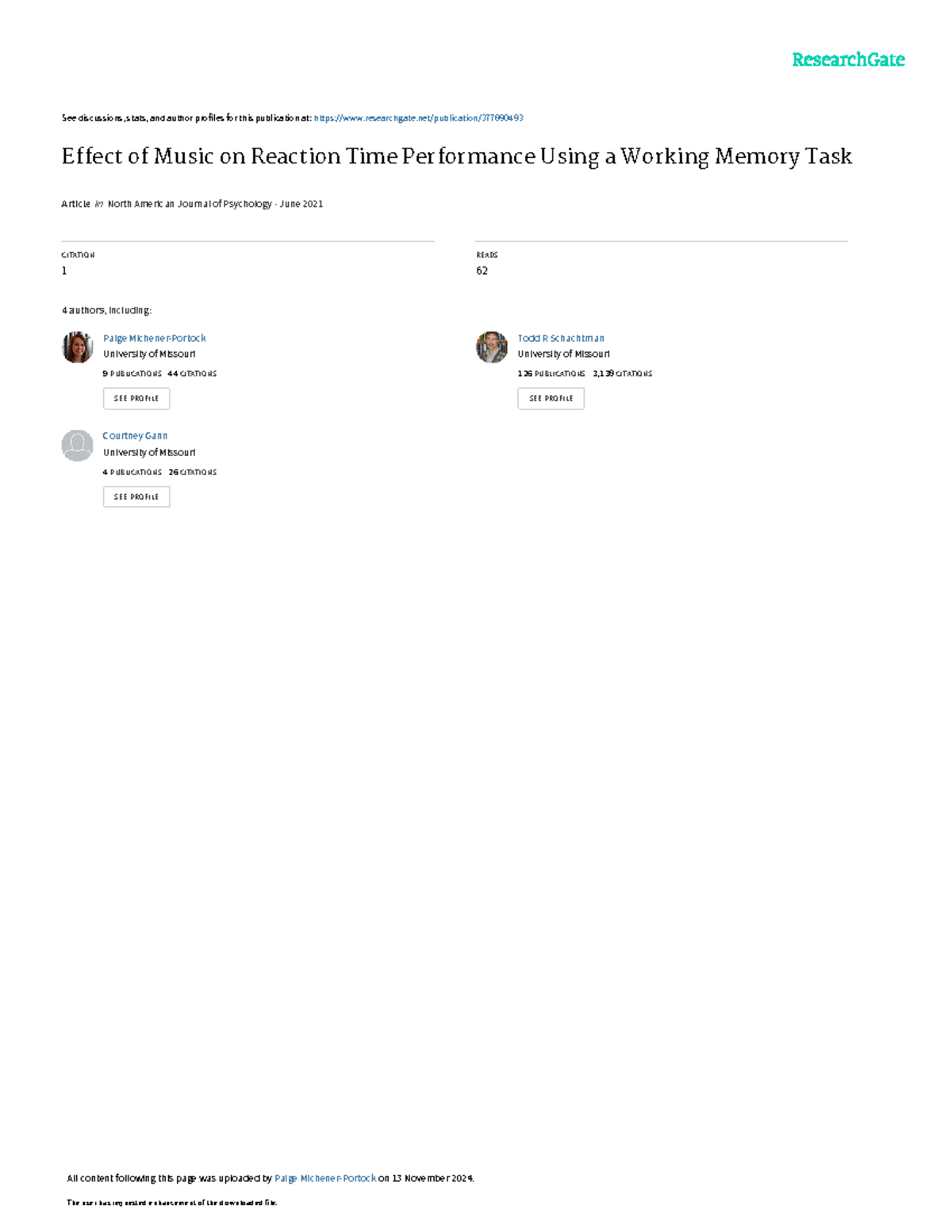 Effect of Music on Reaction Time in Working Memory Tasks (PSY 101 ...
