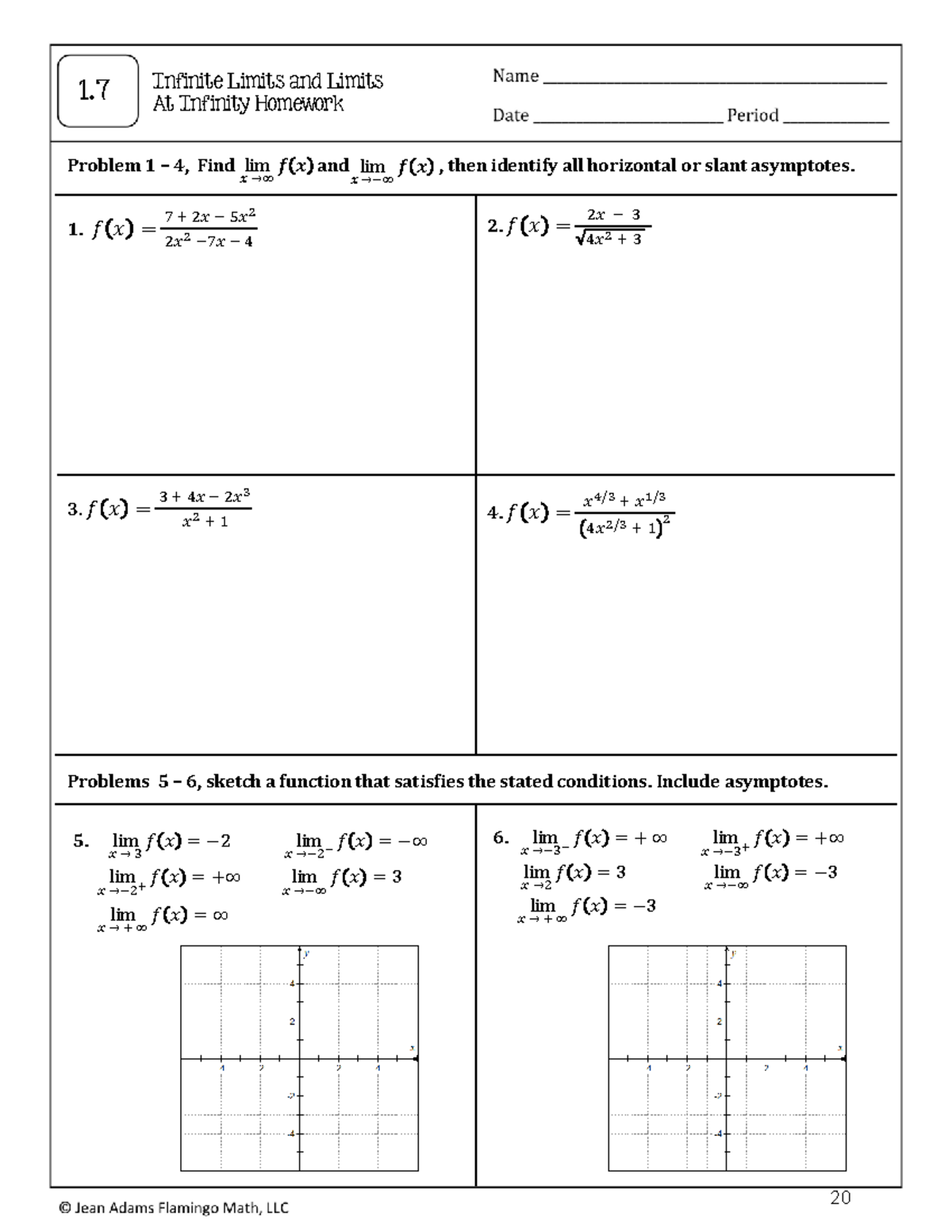 JA AB 1.7 Homework - Infinite Limits & Asymptotes Analysis - Studocu